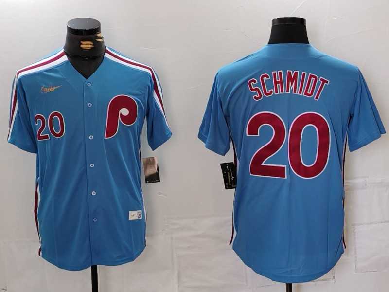 Mens Philadelphia Phillies #20 Mike Schmidt Number Light Blue Cooperstown Cool Base Jersey